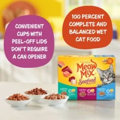 Meow Mix Savory Morsels Seafood Favorites Variety Pack Cat Food Trays -Meow Meals 100289 PT4. AC SS1800 V1670940460