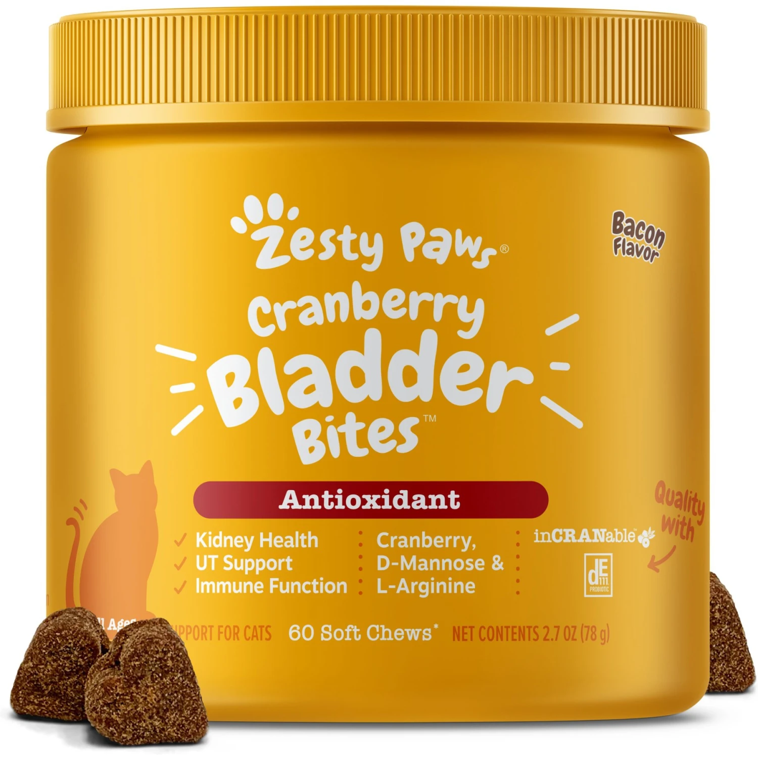 Zesty Paws Cranberry Bladder Bites Bacon Flavored Soft Chews Urinary Supplement For Cats, 60 Count 3 Zesty Paws Cranberry Bladder Bites Bacon Flavored Soft Chews Urinary Supplement For Cats, 60 Count