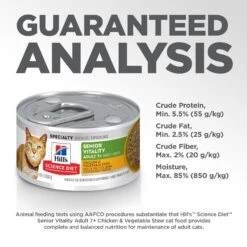 Hill's Science Diet Adult 7+ Senior Vitality Chicken & Vegetable Stew Canned Cat Food -Meow Meals 109371 PT7. AC SS1800 V1597972602