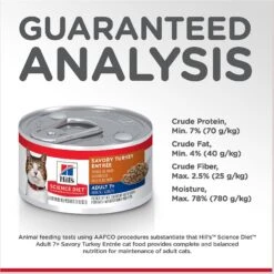 Hill's Science Diet Adult 7+ Savory Turkey Entree Canned Cat Food -Meow Meals 110301 PT6. AC SS1800 V1598152896