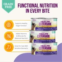 Health Extension Grain-Free Tuna & Prawns Recipe Canned Cat Food -Meow Meals 110307 PT5. AC SS1800 V1693319998