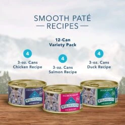 Blue Buffalo Wilderness Pate Variety Pack Duck, Chicken & Salmon Grain-Free Cat Canned Food -Meow Meals 114186 PT2. AC SS1800 V1689356975