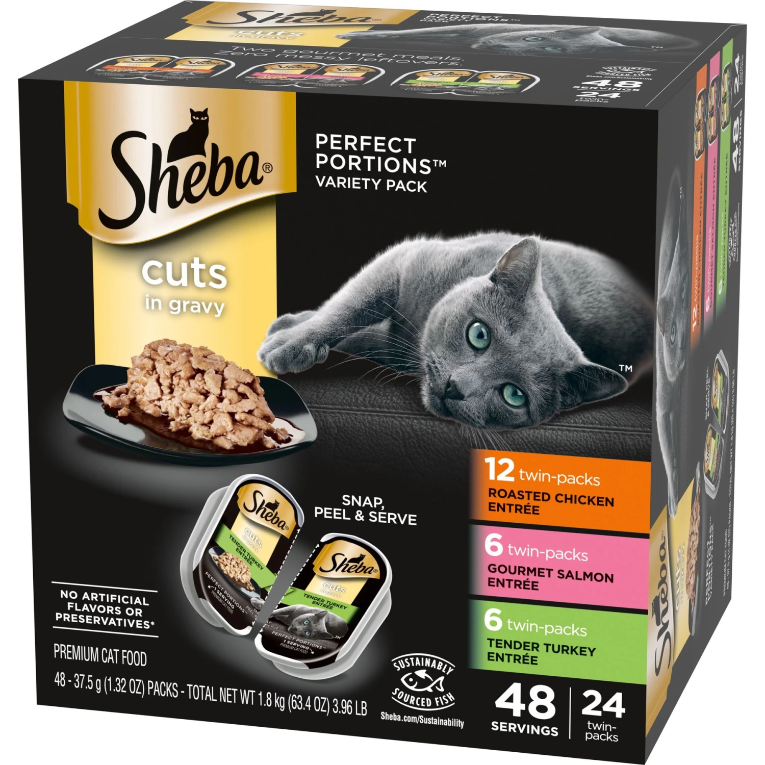 Sheba Perfect Portions Grain-Free Roasted Chicken, Gourmet Salmon & Tender Turkey Cuts In Gravy Variety Pack Adult Wet Cat Food Trays 3 Sheba Perfect Portions Grain-Free Roasted Chicken, Gourmet Salmon & Tender Turkey Cuts In Gravy Variety Pack Adult Wet Cat Food Trays