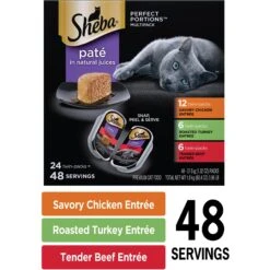 Sheba Perfect Portions Grain-Free Savory Chicken, Roasted Turkey & Tender Beef Pate Variety Pack Adult Wet Cat Food Trays -Meow Meals 124885 PT2. AC SS1800 V1626815487