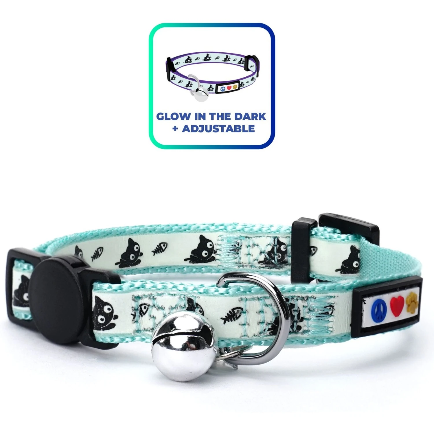 Pawtitas Glow In The Dark Nylon Breakaway Cat Collar With Bell 3 Pawtitas Glow In The Dark Nylon Breakaway Cat Collar With Bell