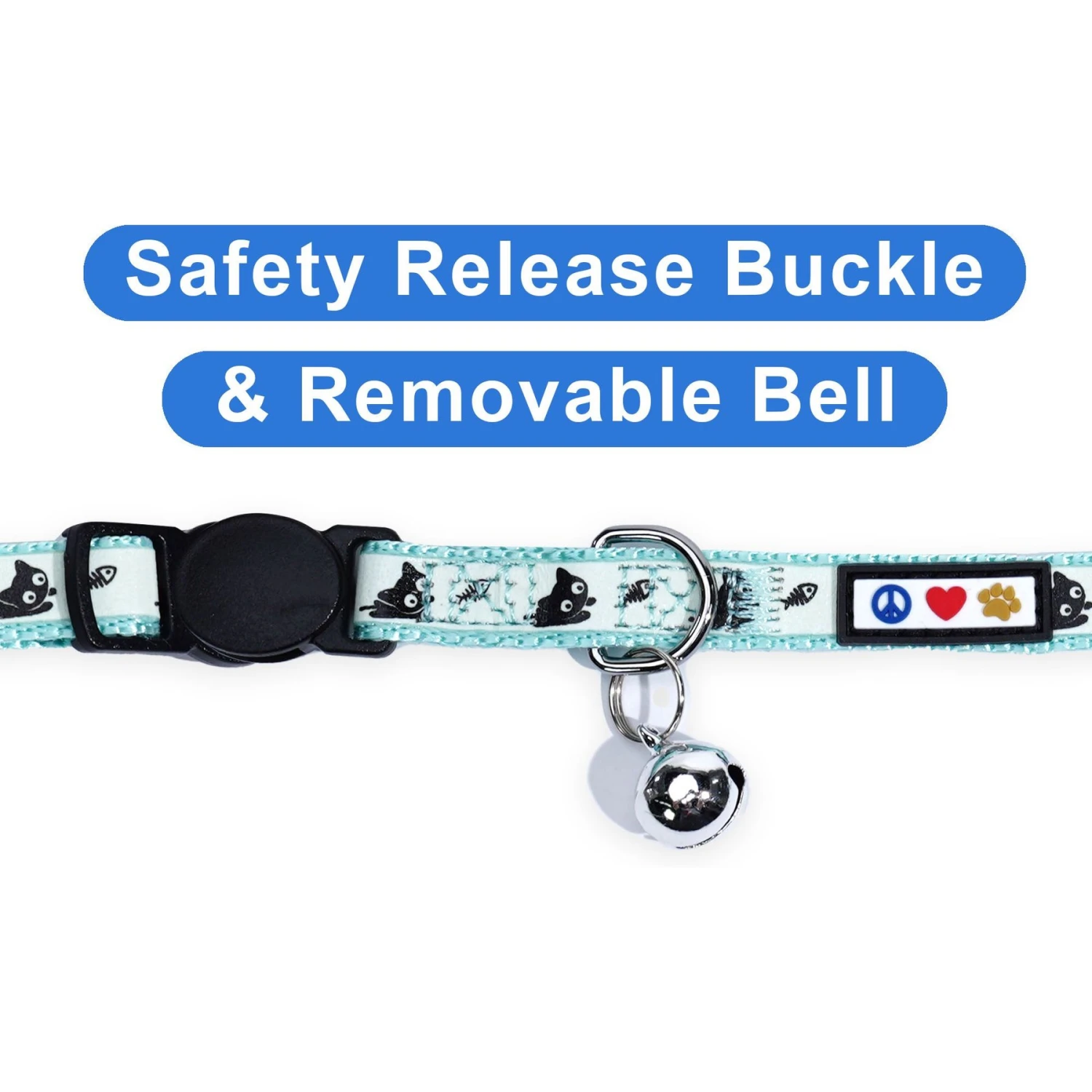 Pawtitas Glow In The Dark Nylon Breakaway Cat Collar With Bell 6 Pawtitas Glow In The Dark Nylon Breakaway Cat Collar With Bell - Image 4