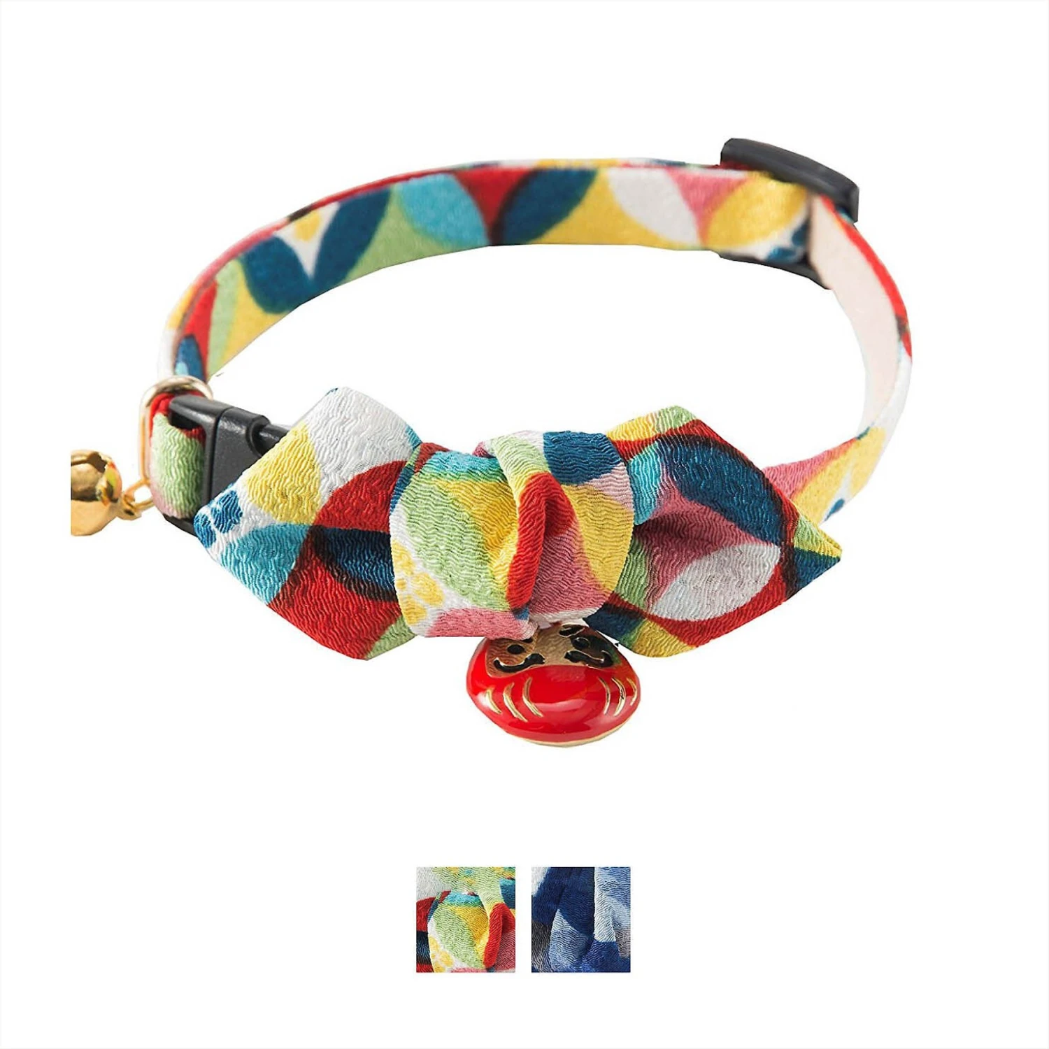 Necoichi Chirimen Daruma Charm Breakaway Cat Collar With Bell 3 Necoichi Chirimen Daruma Charm Breakaway Cat Collar With Bell