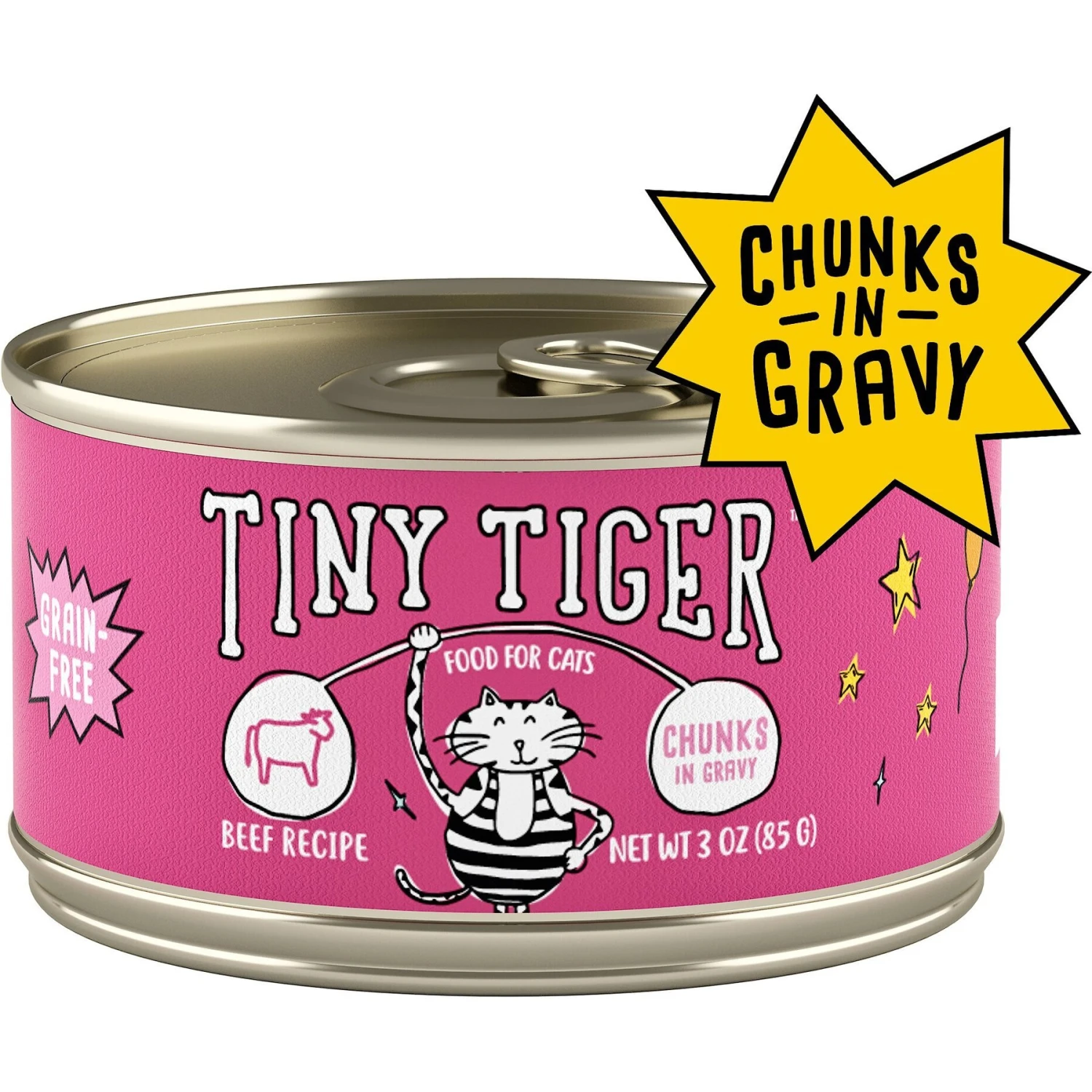 Tiny Tiger Chunks In Gravy Beef Recipe Grain-Free Canned Cat Food 3 Tiny Tiger Chunks In Gravy Beef Recipe Grain-Free Canned Cat Food
