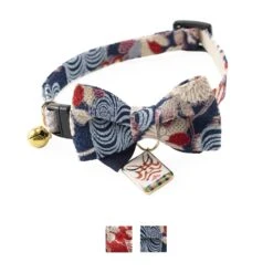 Necoichi Kabuki Charm Bow Tie Cotton Breakaway Cat Collar With Bell