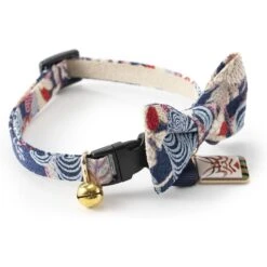 Necoichi Kabuki Charm Bow Tie Cotton Breakaway Cat Collar With Bell -Meow Meals 183481 PT2. AC SS1800 V1565879835
