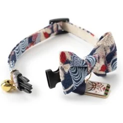Necoichi Kabuki Charm Bow Tie Cotton Breakaway Cat Collar With Bell -Meow Meals 183481 PT3. AC SS1800 V1565879836