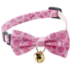 Necoichi Kiku Ribbon Bow Tie Cotton Breakaway Cat Collar With Bell