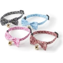 Necoichi Kiku Ribbon Bow Tie Cotton Breakaway Cat Collar With Bell -Meow Meals 183483 PT4. AC SS1800 V1565879842