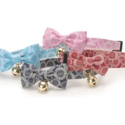Necoichi Kiku Ribbon Bow Tie Cotton Breakaway Cat Collar With Bell -Meow Meals 183483 PT5. AC SS1800 V1565879844