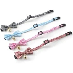 Necoichi Kiku Ribbon Bow Tie Cotton Breakaway Cat Collar With Bell -Meow Meals 183483 PT6. AC SS1800 V1565879844