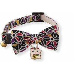 Necoichi Lucky Charm Bow Tie Cotton Breakaway Cat Collar With Bell