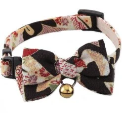 Necoichi Chirimen Kimono Bow Tie Breakaway Cat Collar With Bell