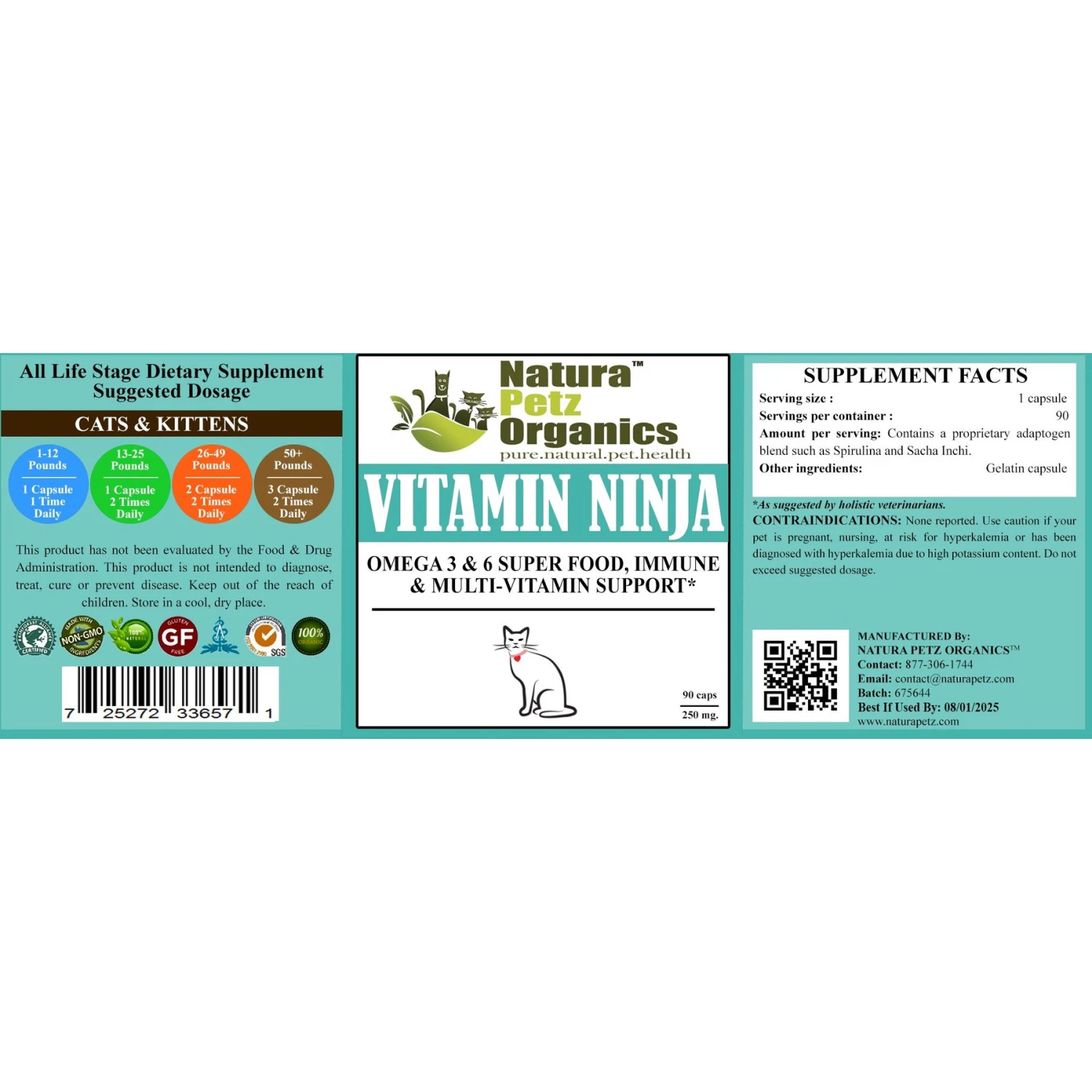 Natura Petz Organics Vitamin Ninja Cat Supplement, 90 Count 5 Natura Petz Organics Vitamin Ninja Cat Supplement, 90 Count - Image 3