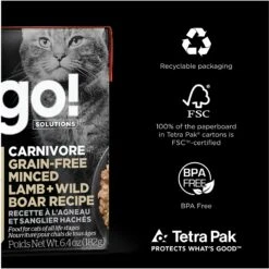 Go! Solutions Carnivore Grain-Free Minced Lamb + Wild Boar Cat Food -Meow Meals 220102 PT5. AC SS1800 V1638492118