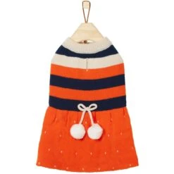 Frisco Pom Pom Bow Striped Dog & Cat Sweater Dress -Meow Meals 223722 PT3. AC SS1800 V1599501054