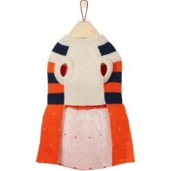 Frisco Pom Pom Bow Striped Dog & Cat Sweater Dress -Meow Meals 223722 PT4. AC SS1800 V1599508586