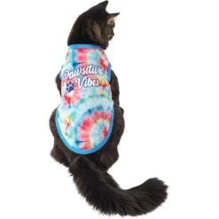 Frisco Pawsitive Vibes Tiedye Print Dog & Cat T-Shirt -Meow Meals 248783 PT2. AC SS1800 V1637679097