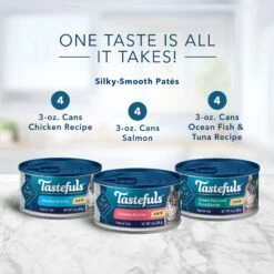 Blue Buffalo Tastefuls Salmon, Chicken, Ocean Fish & Tuna Entrées Variety Pack Pate Wet Cat Food, 3-oz Can, Case Of 12 -Meow Meals 264515 PT2. AC SS1800 V1689355692