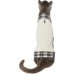 Frisco Cream Cable Knit Dog & Cat Sweater, White/Red Plaid -Meow Meals 268057 PT2. AC SS1800 V1628740011