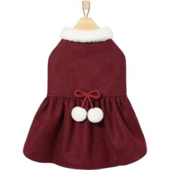 Frisco Mediumweight Pom Pom Bow Dog & Cat Peacoat Dress, Red -Meow Meals 268200 PT4. AC SS1800 V1628825859