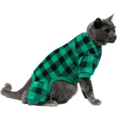 Frisco Dog & Cat Cozy Plush Fleece PJs, Green Plaid -Meow Meals 268517 PT3. AC SS1800 V1637718134
