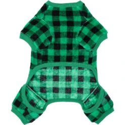 Frisco Dog & Cat Cozy Plush Fleece PJs, Green Plaid -Meow Meals 268517 PT4. AC SS1800 V1637682124