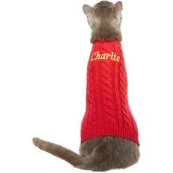 Frisco Personalized Dog & Cat Cable Knitted Sweater -Meow Meals 285168 PT3. AC SS1800 V1628777262