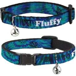 Buckle-Down Personalized Breakaway Cat Collar With Bell, Tie Dye