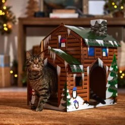Frisco Holiday Log Cabin Cardboard Cat House -Meow Meals 287287 PT4. AC SS1800 V1695045245