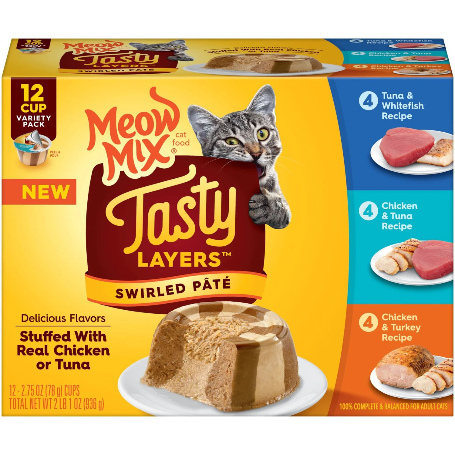 Meow Mix Tasty Layers Variety Pack Swirled Paté Cat Food, 2.75-oz Can, Case Of 12 3 Meow Mix Tasty Layers Variety Pack Swirled Paté Cat Food, 2.75-oz Can, Case Of 12