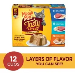 Meow Mix Tasty Layers Variety Pack Swirled Paté Cat Food, 2.75-oz Can, Case Of 12 12 Meow Mix Tasty Layers Variety Pack Swirled Paté Cat Food, 2.75-oz Can, Case Of 12 -Meow Meals 292092 PT1. AC SS1800 V1670940412