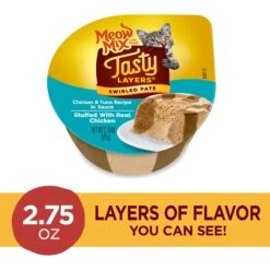 Meow Mix Tasty Layers Chicken & Tuna Recipe Stuffed With Real Chicken Swirled Paté Cat Food, 2.75-oz Can, Case Of 12 -Meow Meals 292094 PT1. AC SS1800 V1670621371