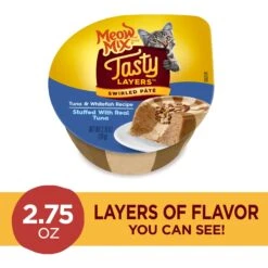 Meow Mix Tasty Layers Tuna & Whitefish Recipe Stuffed With Real Tuna Swirled Paté Cat Food, 2.75-oz Can, Case Of 12 -Meow Meals 292096 PT1. AC SS1800 V1661896514