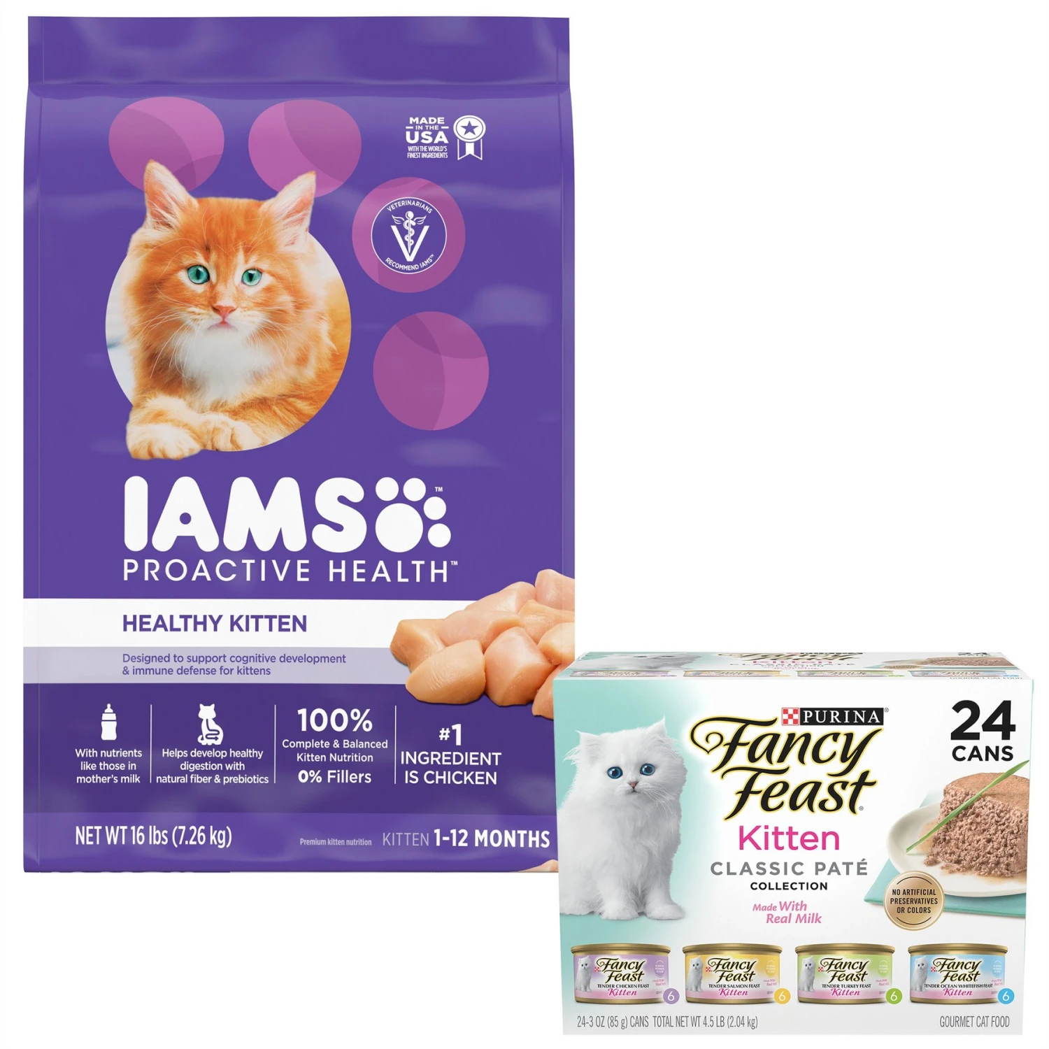 Iams ProActive Health Kitten Dry Cat Food & Fancy Feast Tender Feast Variety Pack Canned Kitten Food 3 Iams ProActive Health Kitten Dry Cat Food & Fancy Feast Tender Feast Variety Pack Canned Kitten Food