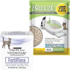 Purina Pro Plan Veterinary Diets FortiFlora Powder Digestive Supplement For Cats & Tidy Cats Breeze Cat Litter Pellets Refill
