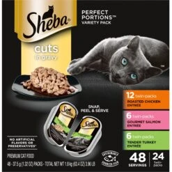 Sheba Perfect Portions Grain-Free Roasted Chicken, Gourmet Salmon & Tender Turkey Cuts In Gravy Variety Pack Adult Wet Cat Food Trays & Greenies Feline SmartBites Healthy Indoor Natural Chicken Flavor Soft & Crunchy Adult Cat Treats -Meow Meals 293844 PT1. AC SS1800 V1657656667