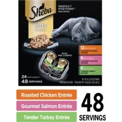 Sheba Perfect Portions Grain-Free Roasted Chicken, Gourmet Salmon & Tender Turkey Cuts In Gravy Variety Pack Adult Wet Cat Food Trays & Greenies Feline SmartBites Healthy Indoor Natural Chicken Flavor Soft & Crunchy Adult Cat Treats -Meow Meals 293844 PT2. AC SS1800 V1657656667