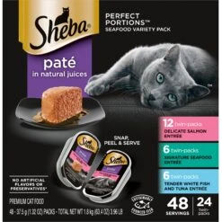 Sheba Perfect Portions Seafood Pate Variety Pack Grain-Free Adult Wet Cat Food Trays & Greenies Feline SmartBites Healthy Indoor Natural Tuna Flavor Soft & Crunchy Adult Cat Treats -Meow Meals 293850 PT1. AC SS1800 V1648071399