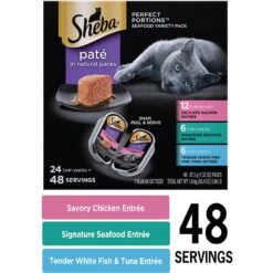 Sheba Perfect Portions Seafood Pate Variety Pack Grain-Free Adult Wet Cat Food Trays & Greenies Feline SmartBites Healthy Indoor Natural Tuna Flavor Soft & Crunchy Adult Cat Treats -Meow Meals 293850 PT2. AC SS1800 V1648076530