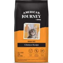 American Journey Kitten Chicken Recipe Grain-Free Dry Cat Food, 5-lb Bag & American Journey Kitten Minced Chicken Recipe in Gravy Grain-Free Canned Cat Food, 3-oz, Case Of 24 -Meow Meals 297740 PT5. AC SS1800 V1694612270