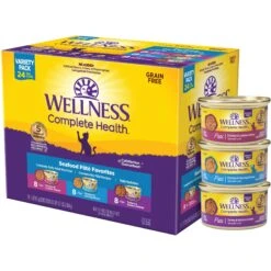 Wellness Seafood Pate Favorites Canned Cat Food, 3-oz, Case Of 24 & Wellness CORE Signature Selects Flaked Skipjack Tuna & Wild Salmon Entree In Broth Grain-Free Canned Cat Food -Meow Meals 298732 PT5. AC SS1800 V1621983767