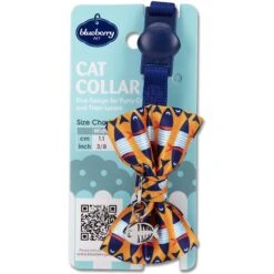 Blueberry Pet Fish Print Handmade Breakaway Bow Tie Personalized Cat Collar -Meow Meals 300625 PT3. AC SS1800 V1623120746