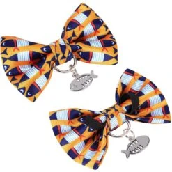 Blueberry Pet Fish Print Handmade Breakaway Bow Tie Personalized Cat Collar -Meow Meals 300625 PT4. AC SS1800 V1623130690