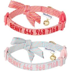 Blueberry Pet Glam Cutie Diagonal Striped Breakaway Bow Tie Personalized Cat Collar, 2 Count