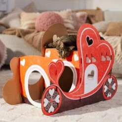 Frisco Valentine Love Carriage Cardboard Cat House, 2-Story -Meow Meals 301565 PT4. AC SS1800 V1701364873